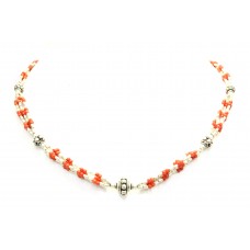 Tibetan Tribal Jewelry Silver single line Necklace Natural Orange Coral bead